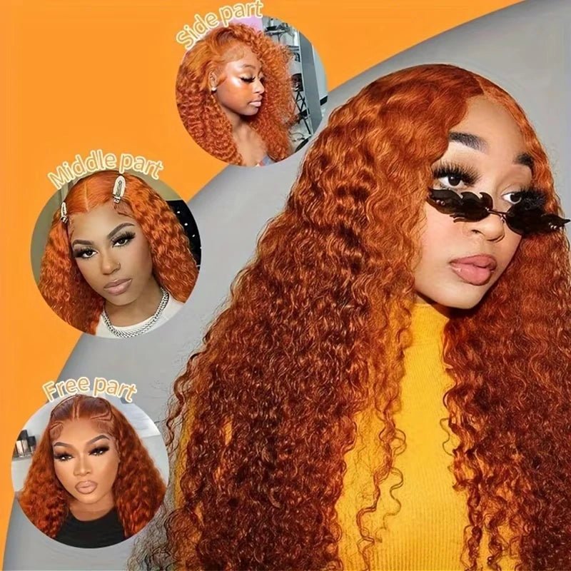Water Wave Ginger Lace Front Wigs Human Hair 13x4 13x6 350 Colored Wigs 100% Brazilian Human Hair Deep Curly Wigs Orange Ginger - MAGUSTA BEAUTY