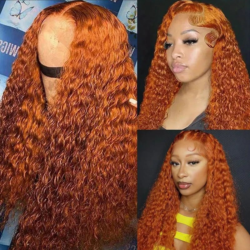 Water Wave Ginger Lace Front Wigs Human Hair 13x4 13x6 350 Colored Wigs 100% Brazilian Human Hair Deep Curly Wigs Orange Ginger - MAGUSTA BEAUTY