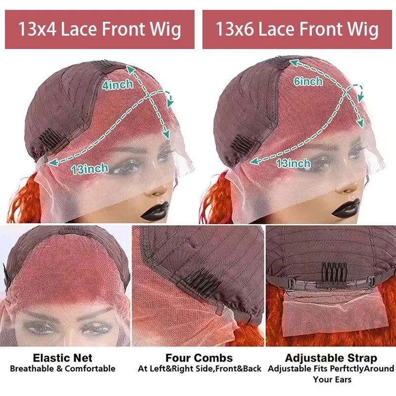 Water Wave Ginger Lace Front Wigs Human Hair 13x4 13x6 350 Colored Wigs 100% Brazilian Human Hair Deep Curly Wigs Orange Ginger - MAGUSTA BEAUTY