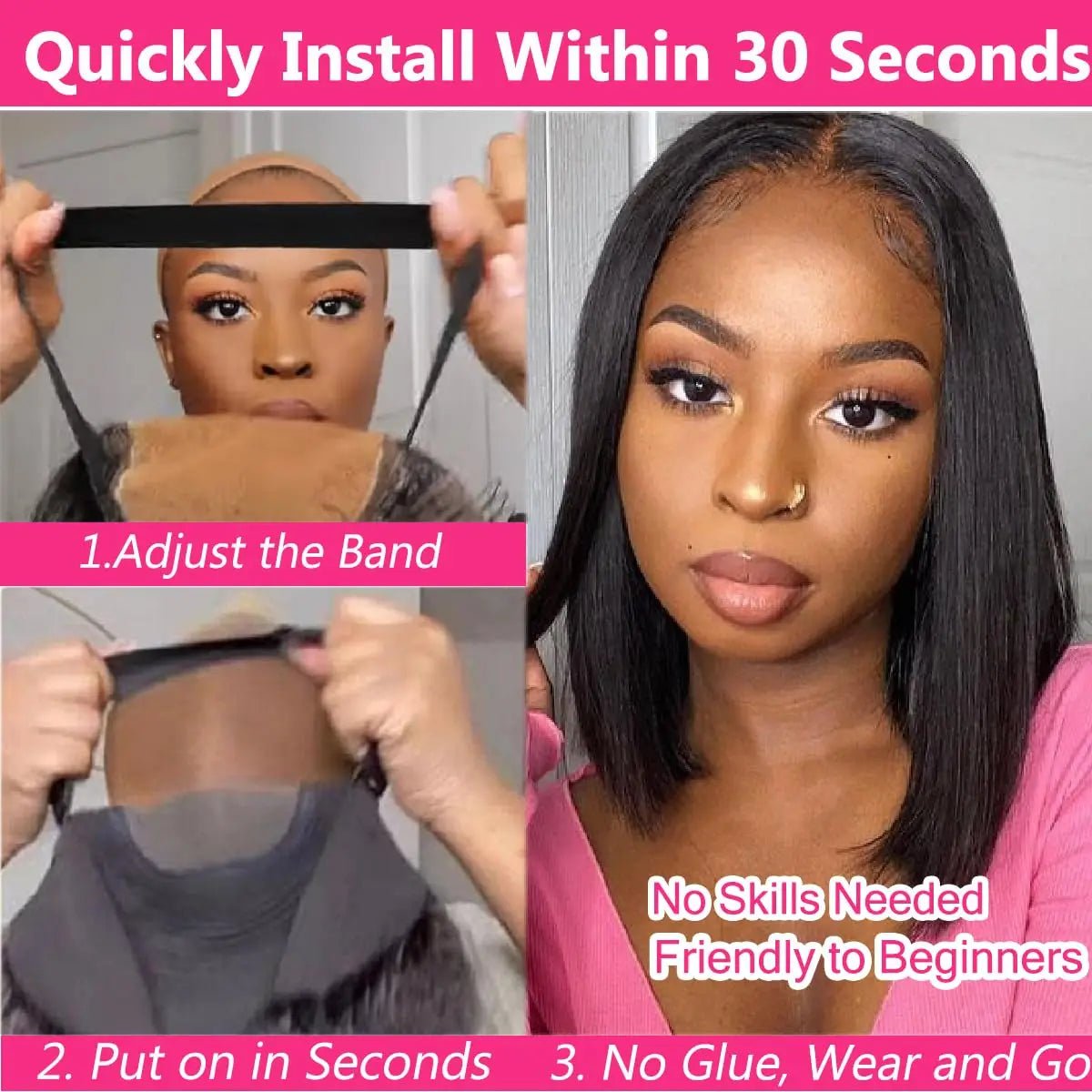 Wear And Go Glueless Wigs Human Hair Bob Straight Pre Cut Lace Front Wigs Human Hair Upgraded No Glue Lace Front Wigs For Women - MAGUSTA BEAUTY