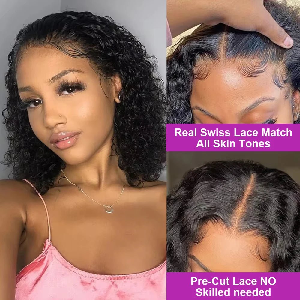 Wear Go 13x4 13x6 Water Wave Bob Lace Wig For Women Curly 7x5 Glueless Human Hair Wig Ready To Go Human Hair Wigs Pre Cut 250% - MAGUSTA BEAUTY