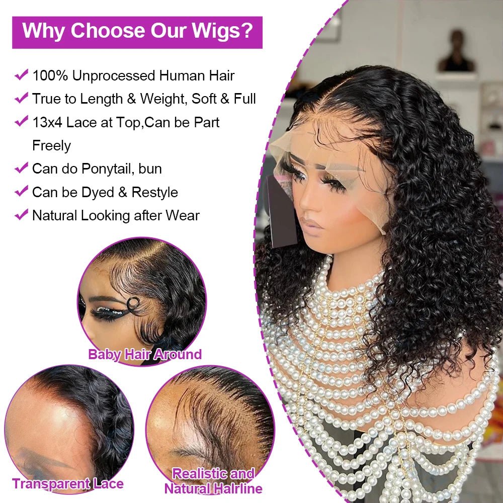 Wear Go 13x4 13x6 Water Wave Bob Lace Wig For Women Curly 7x5 Glueless Human Hair Wig Ready To Go Human Hair Wigs Pre Cut 250% - MAGUSTA BEAUTY