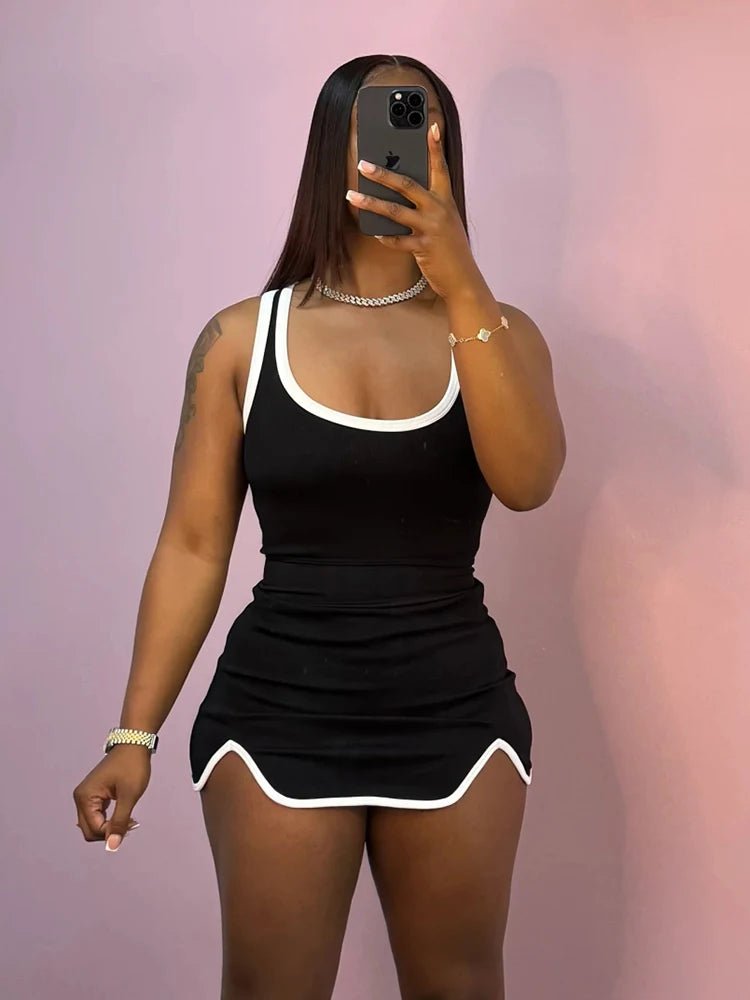 Weird Puss Casual Simple Women 2 Piece Set Tracksuit Skinny Tank Tops+Irregular Hem Skirts Matching Stretch Streetwear Outfits - MAGUSTA BEAUTY