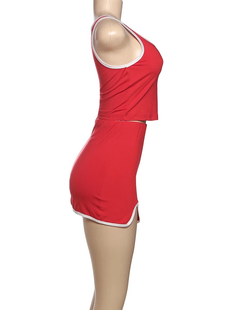 Weird Puss Casual Simple Women 2 Piece Set Tracksuit Skinny Tank Tops+Irregular Hem Skirts Matching Stretch Streetwear Outfits - MAGUSTA BEAUTY