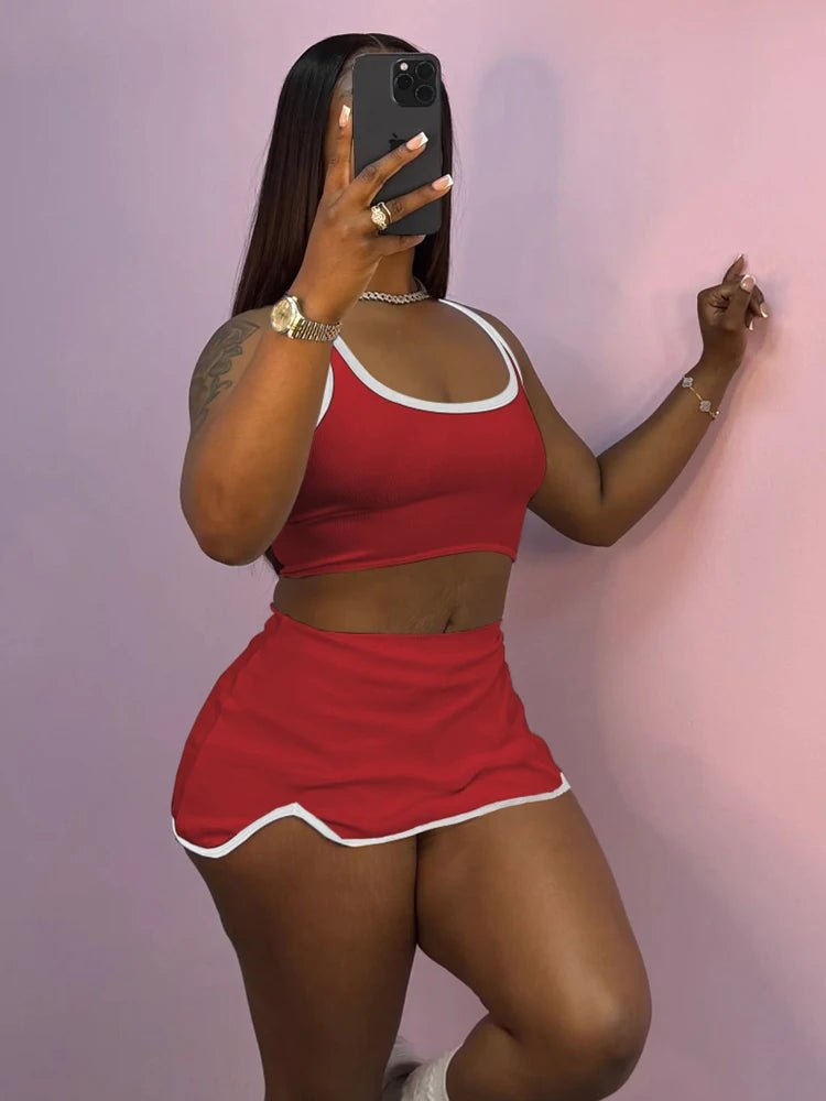 Weird Puss Casual Simple Women 2 Piece Set Tracksuit Skinny Tank Tops+Irregular Hem Skirts Matching Stretch Streetwear Outfits - MAGUSTA BEAUTY