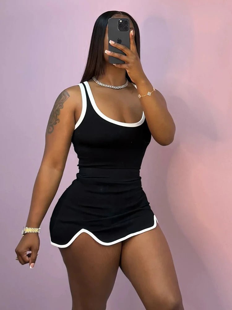 Weird Puss Casual Simple Women 2 Piece Set Tracksuit Skinny Tank Tops+Irregular Hem Skirts Matching Stretch Streetwear Outfits - MAGUSTA BEAUTY