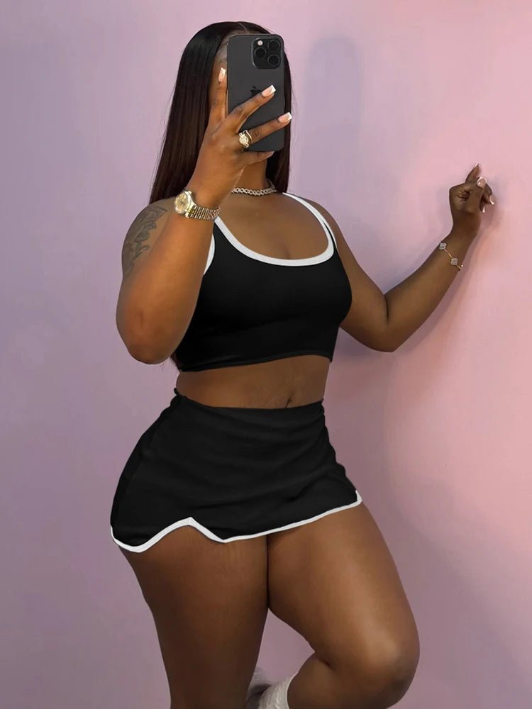 Weird Puss Casual Simple Women 2 Piece Set Tracksuit Skinny Tank Tops+Irregular Hem Skirts Matching Stretch Streetwear Outfits - MAGUSTA BEAUTY
