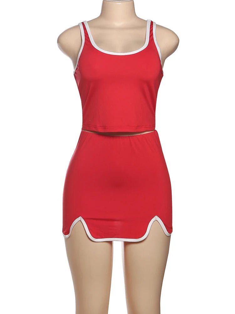 Weird Puss Casual Simple Women 2 Piece Set Tracksuit Skinny Tank Tops+Irregular Hem Skirts Matching Stretch Streetwear Outfits - MAGUSTA BEAUTY
