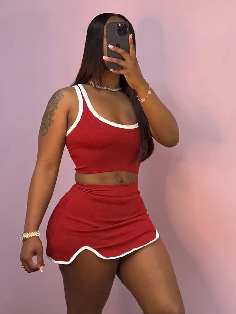 Weird Puss Casual Simple Women 2 Piece Set Tracksuit Skinny Tank Tops+Irregular Hem Skirts Matching Stretch Streetwear Outfits - MAGUSTA BEAUTY