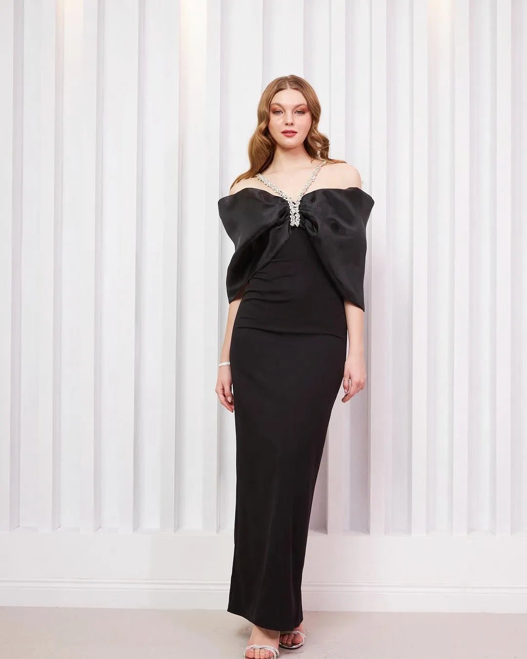 White Black Color Women Sexy Off the Shoulder Beading Halter Bodycon Long Bandage Dress Celebrate Evening Party Dress Wholesale - MAGUSTA BEAUTY