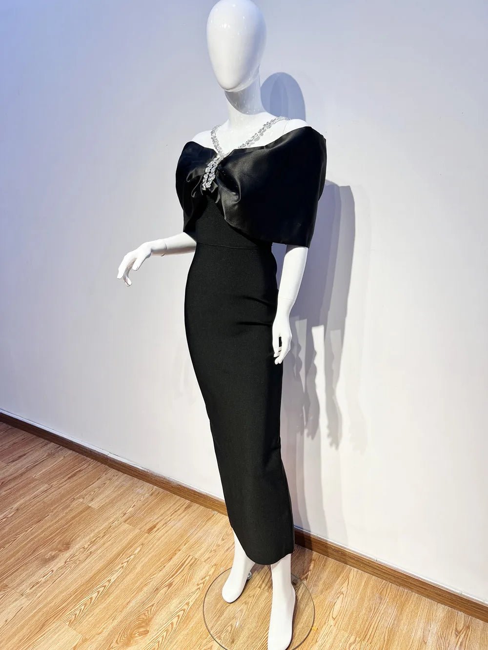 White Black Color Women Sexy Off the Shoulder Beading Halter Bodycon Long Bandage Dress Celebrate Evening Party Dress Wholesale - MAGUSTA BEAUTY