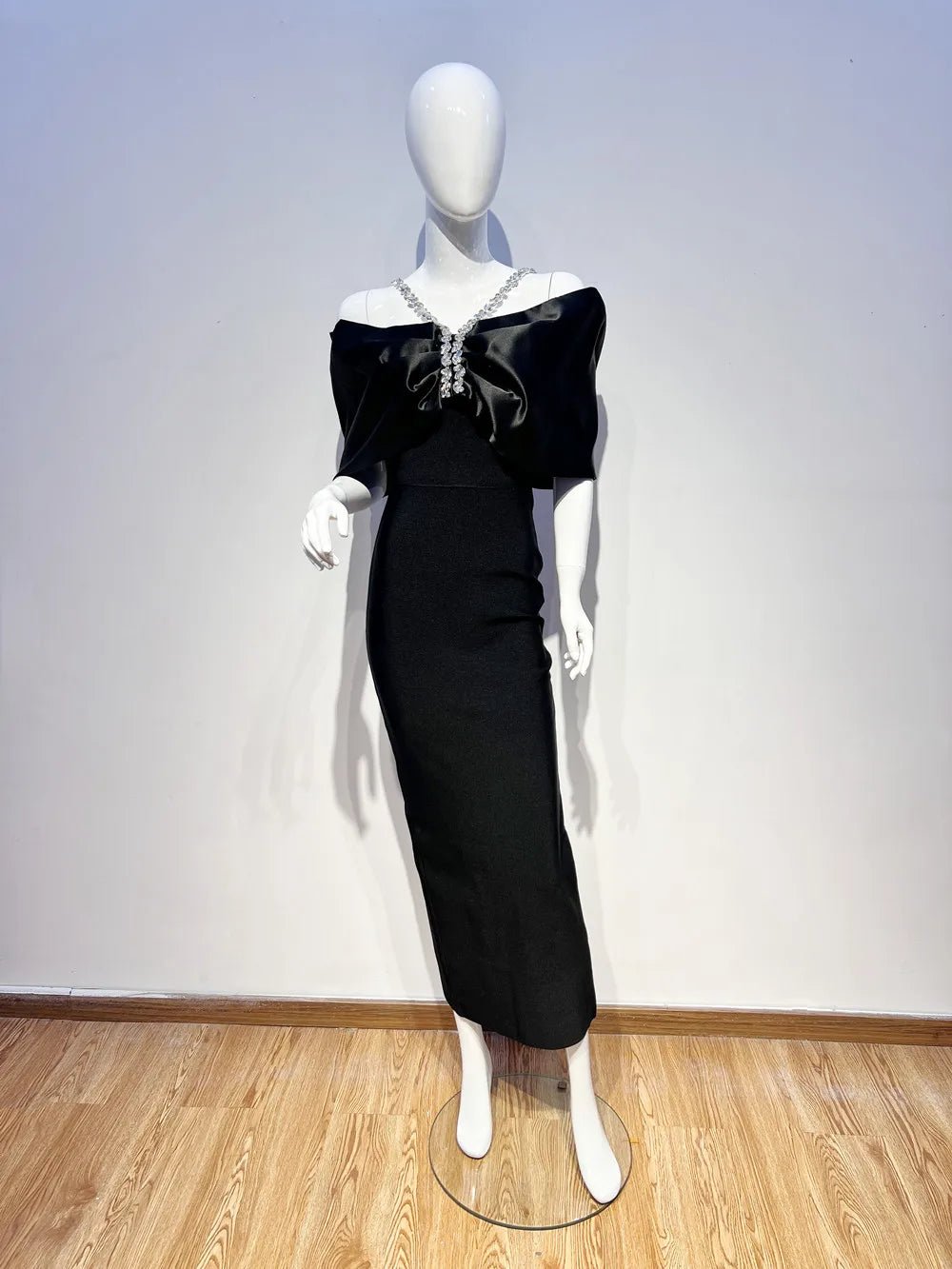 White Black Color Women Sexy Off the Shoulder Beading Halter Bodycon Long Bandage Dress Celebrate Evening Party Dress Wholesale - MAGUSTA BEAUTY