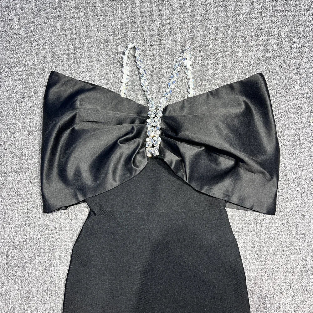 White Black Color Women Sexy Off the Shoulder Beading Halter Bodycon Long Bandage Dress Celebrate Evening Party Dress Wholesale - MAGUSTA BEAUTY