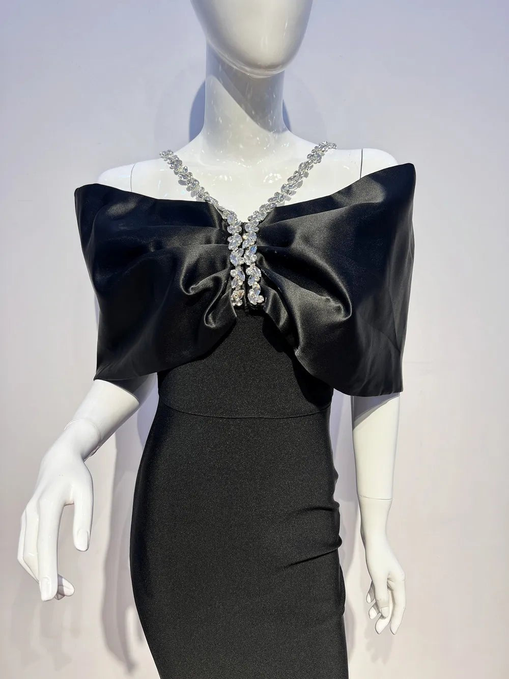 White Black Color Women Sexy Off the Shoulder Beading Halter Bodycon Long Bandage Dress Celebrate Evening Party Dress Wholesale - MAGUSTA BEAUTY
