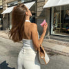 White Halter Sexy Backless Tank Tops for Women Streetwear 2023 Sleeveless Ribbed Knit Vest Top Cropped Feminino - MAGUSTA BEAUTY