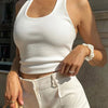 White Halter Sexy Backless Tank Tops for Women Streetwear 2023 Sleeveless Ribbed Knit Vest Top Cropped Feminino - MAGUSTA BEAUTY