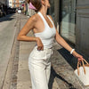 White Halter Sexy Backless Tank Tops for Women Streetwear 2023 Sleeveless Ribbed Knit Vest Top Cropped Feminino - MAGUSTA BEAUTY
