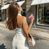White Halter Sexy Backless Tank Tops for Women Streetwear 2024 Sleeveless Ribbed Knit Vest Top Cropped Feminino - MAGUSTA BEAUTY