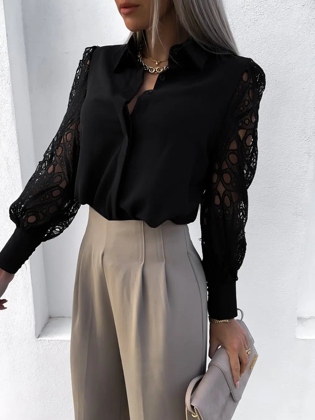 White Sexy Lace Hollow Out Women Blouse Autumn 2025 Spring Black Top Vintage Button Up Shirts Long Sleeve Mesh Design Tops 19948 - MAGUSTA BEAUTY