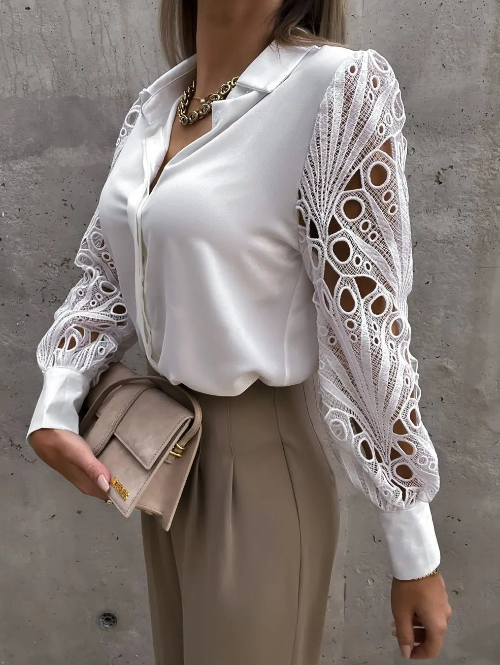 White Sexy Lace Hollow Out Women Blouse Autumn 2025 Spring Black Top Vintage Button Up Shirts Long Sleeve Mesh Design Tops 19948 - MAGUSTA BEAUTY