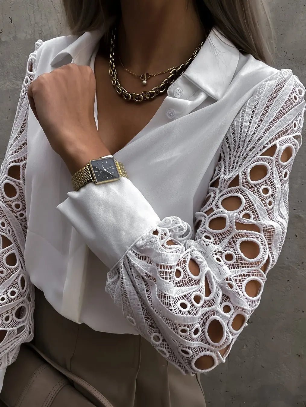 White Sexy Lace Hollow Out Women Blouse Autumn 2025 Spring Black Top Vintage Button Up Shirts Long Sleeve Mesh Design Tops 19948 - MAGUSTA BEAUTY