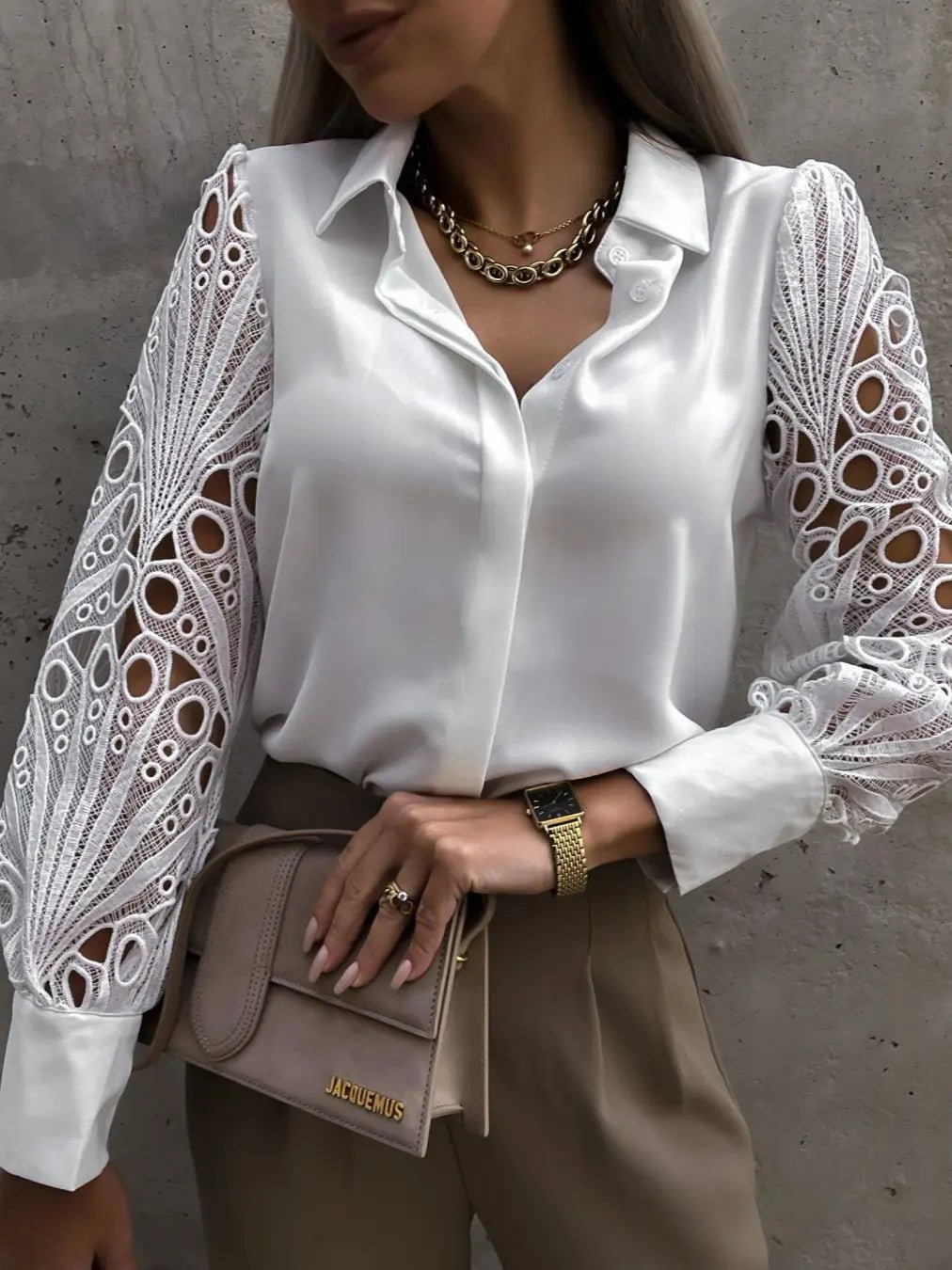 White Sexy Lace Hollow Out Women Blouse Autumn 2025 Spring Black Top Vintage Button Up Shirts Long Sleeve Mesh Design Tops 19948 - MAGUSTA BEAUTY