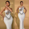 White Sexy One - Shoulder, Off - The - Shoulder, Rhinestone, Backless,One - Shoulder Tight, Hip - Hugging Bandage Dress - MAGUSTA BEAUTY
