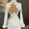 White Sheath Prom Dresses 2025 Beaded Crystals Homecoming Dress Long Sleeve Party Gown Mini Cocktail Gowns Backless robe de bal - MAGUSTA BEAUTY