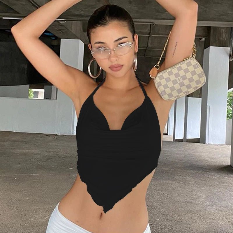White Sleeveless Sexy Halter Rhombus Crop Tops For Women Rave Festival Backless Lacing Cropped Tops Summer Unpadded Camisole - MAGUSTA BEAUTY