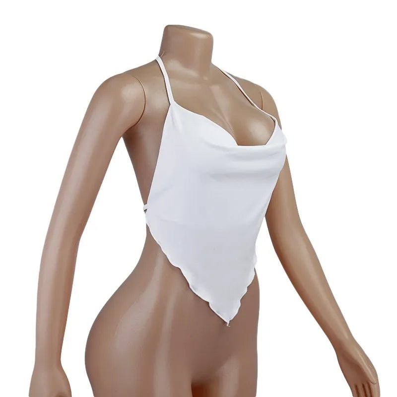 White Sleeveless Sexy Halter Rhombus Crop Tops For Women Rave Festival Backless Lacing Cropped Tops Summer Unpadded Camisole - MAGUSTA BEAUTY
