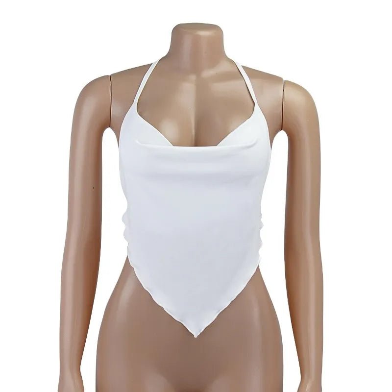 White Sleeveless Sexy Halter Rhombus Crop Tops For Women Rave Festival Backless Lacing Cropped Tops Summer Unpadded Camisole - MAGUSTA BEAUTY