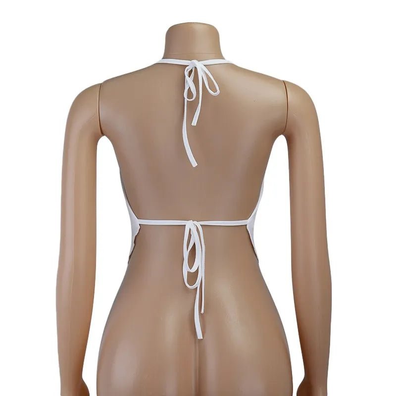 White Sleeveless Sexy Halter Rhombus Crop Tops For Women Rave Festival Backless Lacing Cropped Tops Summer Unpadded Camisole - MAGUSTA BEAUTY