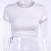 White T-shirt Crop Tops Women Summer Short Sleeve Solid Round Neck Short Tee Top Drawstring Slim Fashion Female Shirts - MAGUSTA BEAUTY
