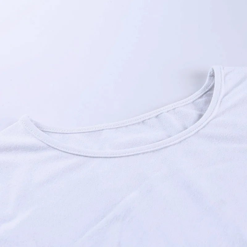 White T-shirt Crop Tops Women Summer Short Sleeve Solid Round Neck Short Tee Top Drawstring Slim Fashion Female Shirts - MAGUSTA BEAUTY