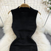 White/Black Sexy Summer Knit Strap Dress Women Tank V Neck Elatic Waist Bodycon Sundress Female Beach Midi Dress - MAGUSTA BEAUTY