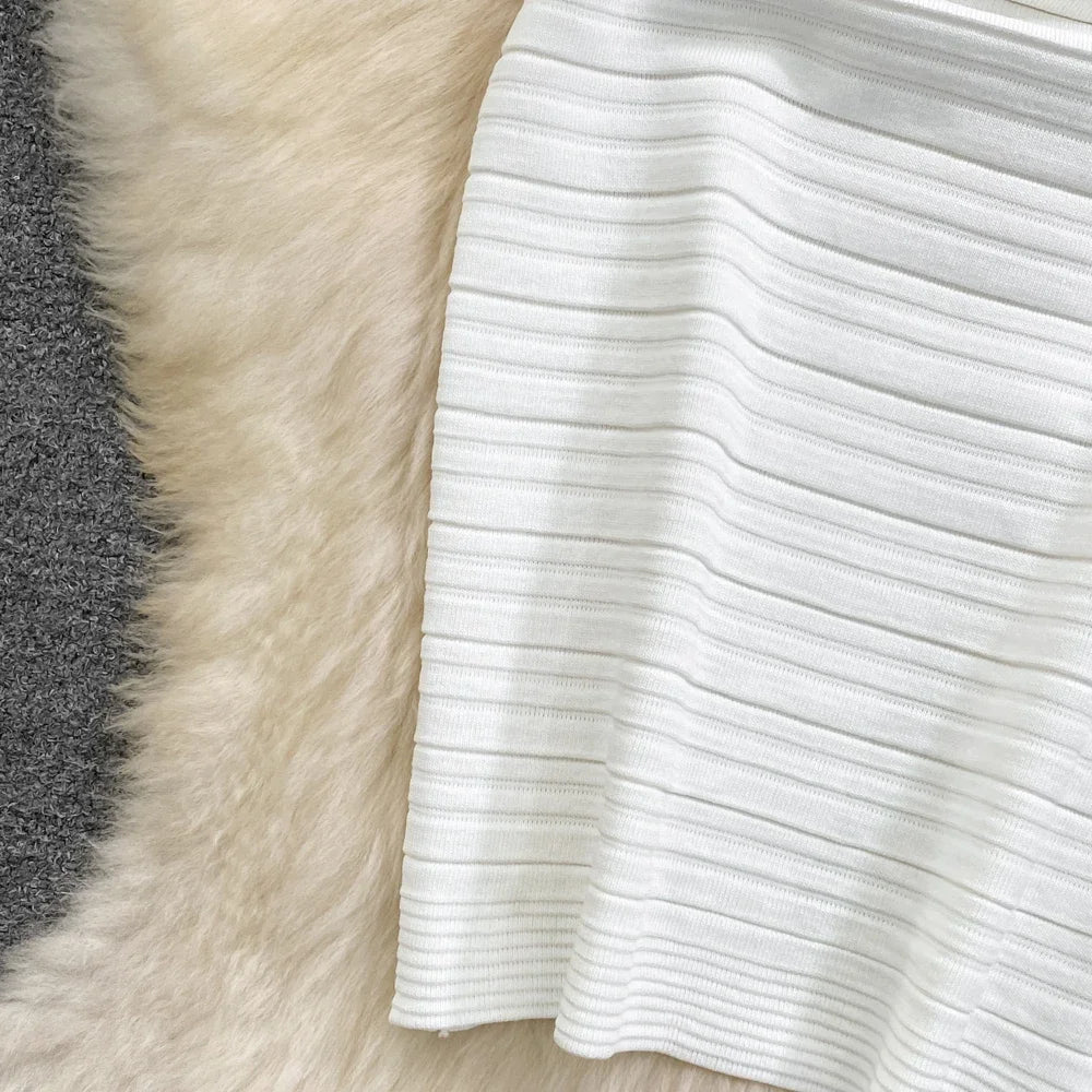 White/Black Sexy Summer Knit Strap Dress Women Tank V Neck Elatic Waist Bodycon Sundress Female Beach Midi Dress - MAGUSTA BEAUTY