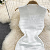 White/Black Sexy Summer Knit Strap Dress Women Tank V Neck Elatic Waist Bodycon Sundress Female Beach Midi Dress - MAGUSTA BEAUTY