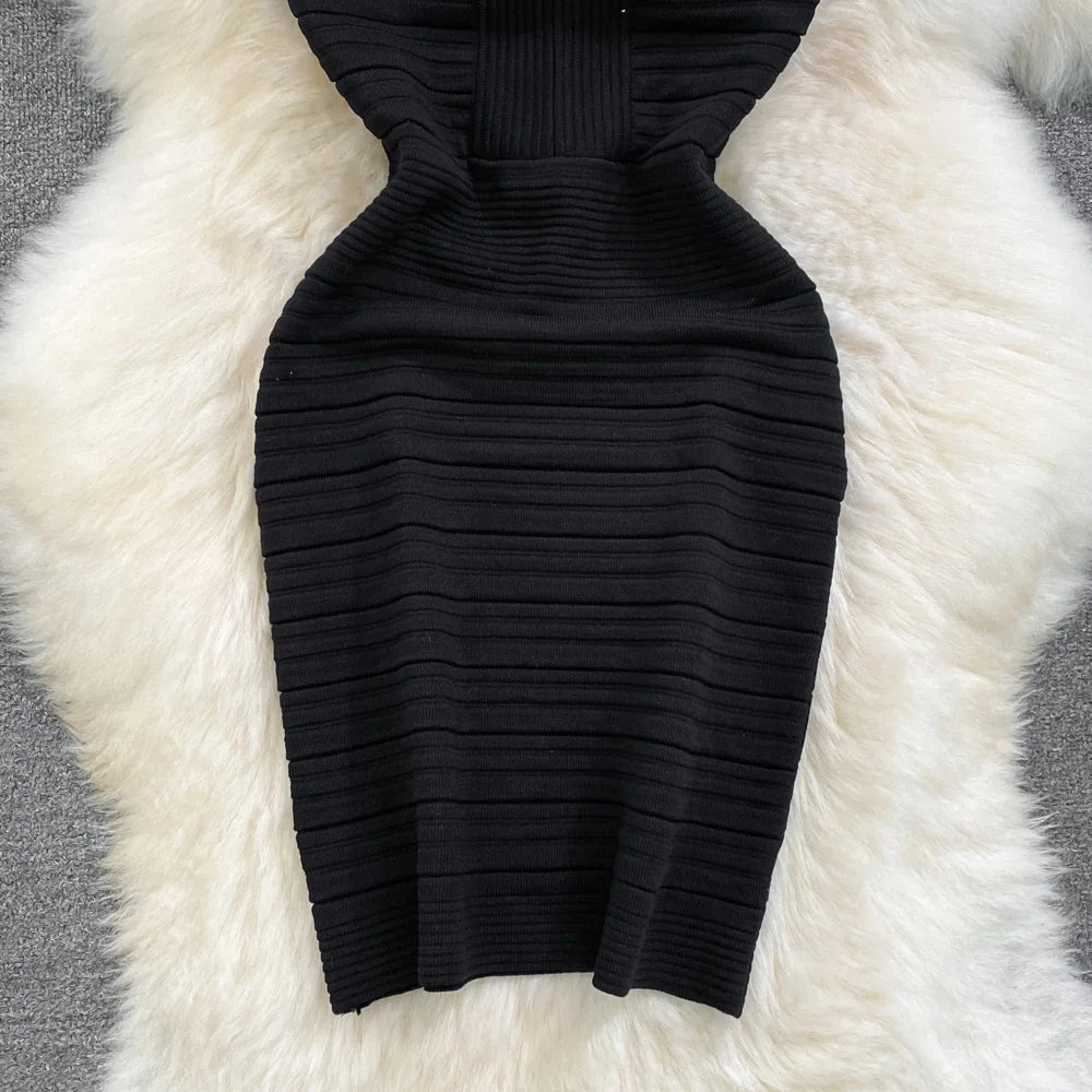 White/Black Sexy Summer Knit Strap Dress Women Tank V Neck Elatic Waist Bodycon Sundress Female Beach Midi Dress - MAGUSTA BEAUTY