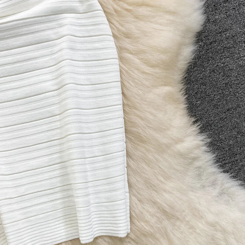 White/Black Sexy Summer Knit Strap Dress Women Tank V Neck Elatic Waist Bodycon Sundress Female Beach Midi Dress - MAGUSTA BEAUTY