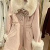Winter New Japanese Sweet Bow Slim Medium Long Woolen Coat Faux Fur Collar Lolita Girl Women's Pink White Wool Jacket Overcoat - MAGUSTA BEAUTY