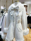 Winter New Japanese Sweet Bow Slim Medium Long Woolen Coat Faux Fur Collar Lolita Girl Women's Pink White Wool Jacket Overcoat - MAGUSTA BEAUTY