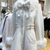 Winter New Japanese Sweet Bow Slim Medium Long Woolen Coat Faux Fur Collar Lolita Girl Women's Pink White Wool Jacket Overcoat - MAGUSTA BEAUTY