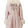 Winter New Japanese Sweet Bow Slim Medium Long Woolen Coat Faux Fur Collar Lolita Girl Women's Pink White Wool Jacket Overcoat - MAGUSTA BEAUTY