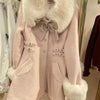 Winter New Japanese Sweet Bow Slim Medium Long Woolen Coat Faux Fur Collar Lolita Girl Women's Pink White Wool Jacket Overcoat - MAGUSTA BEAUTY