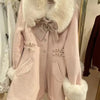 Winter New Japanese Sweet Bow Slim Medium Long Woolen Coat Faux Fur Collar Lolita Girl Women's Pink White Wool Jacket Overcoat - MAGUSTA BEAUTY