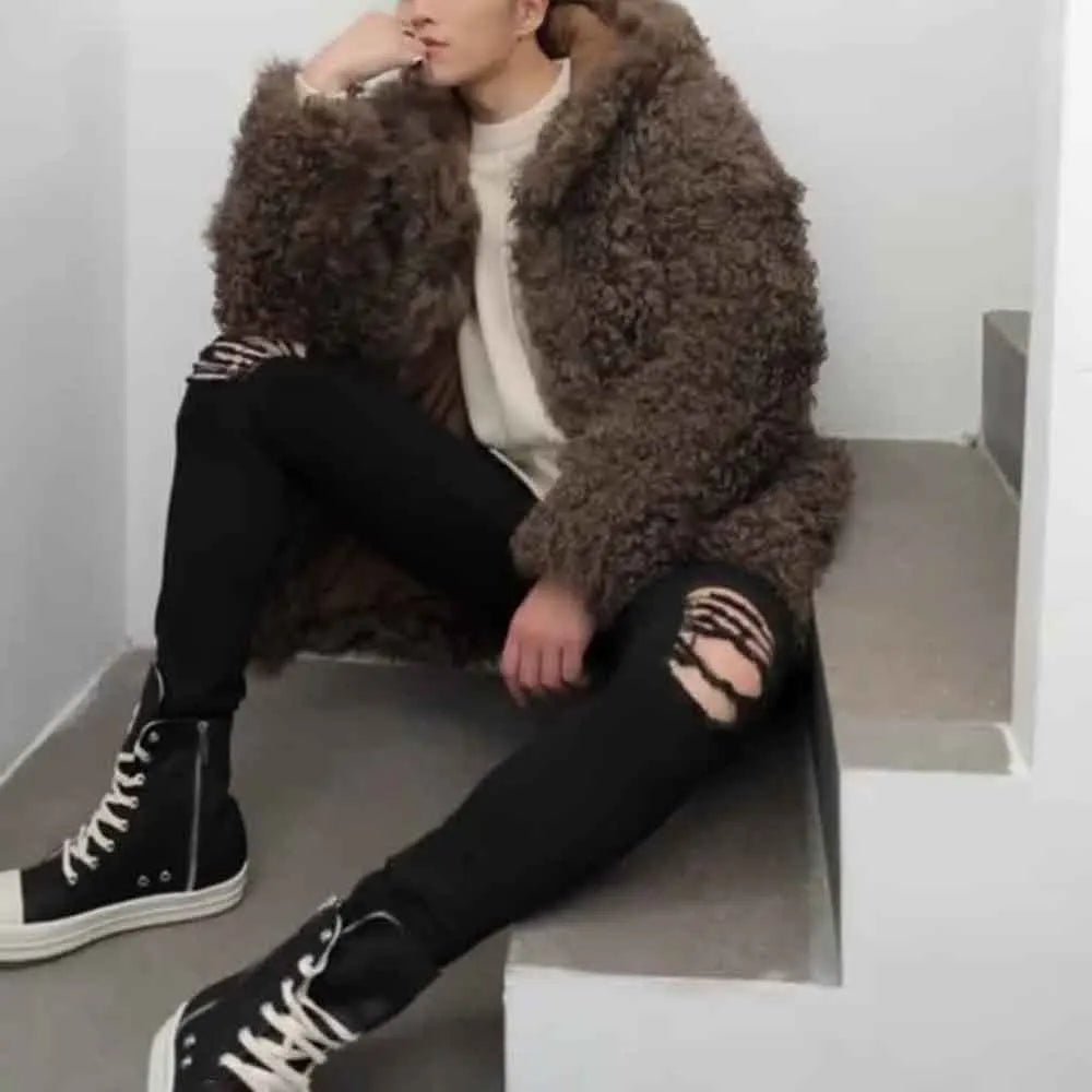 Winter New Men's Solid Color Faux Fur Long-Sleeved Jacket Korean Retro Fashion Trend Street Casual Loose Simple Niche Men's Top - MAGUSTA BEAUTY