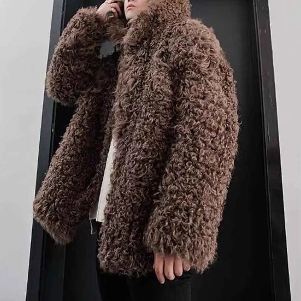 Winter New Men's Solid Color Faux Fur Long-Sleeved Jacket Korean Retro Fashion Trend Street Casual Loose Simple Niche Men's Top - MAGUSTA BEAUTY