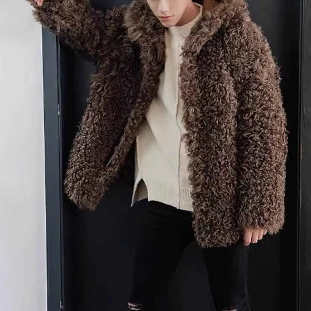 Winter New Men's Solid Color Faux Fur Long-Sleeved Jacket Korean Retro Fashion Trend Street Casual Loose Simple Niche Men's Top - MAGUSTA BEAUTY