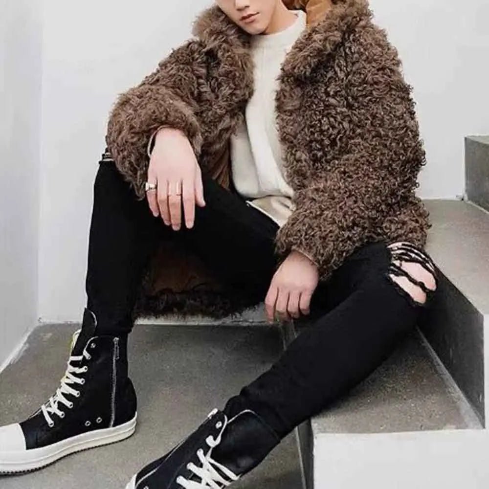 Winter New Men's Solid Color Faux Fur Long-Sleeved Jacket Korean Retro Fashion Trend Street Casual Loose Simple Niche Men's Top - MAGUSTA BEAUTY