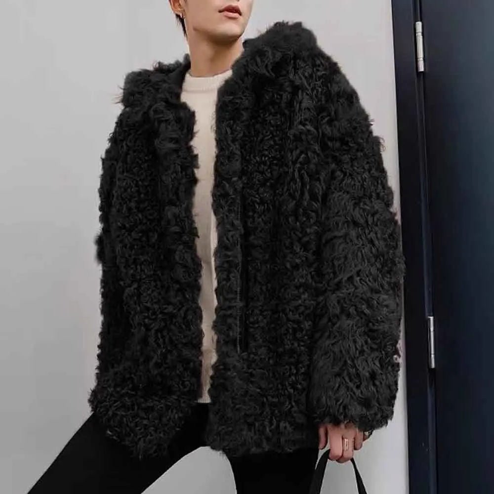 Winter New Men's Solid Color Faux Fur Long-Sleeved Jacket Korean Retro Fashion Trend Street Casual Loose Simple Niche Men's Top - MAGUSTA BEAUTY